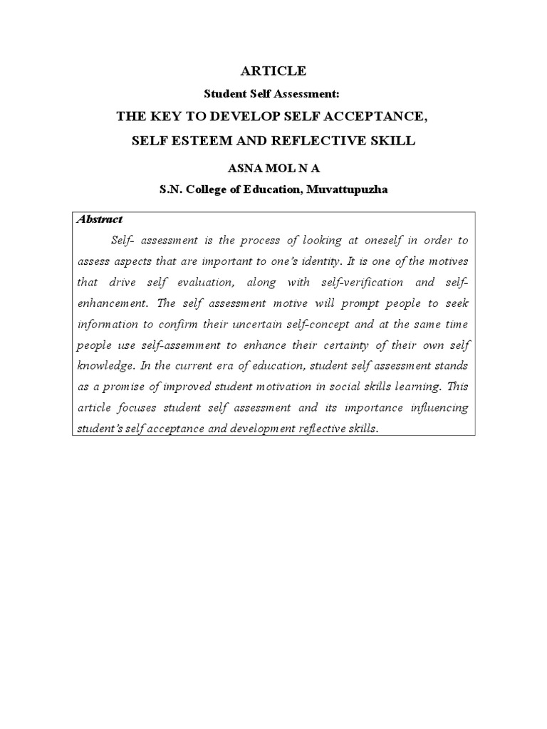 Article The Key To Develop Self Acceptance, Self Esteem and Reflective ...