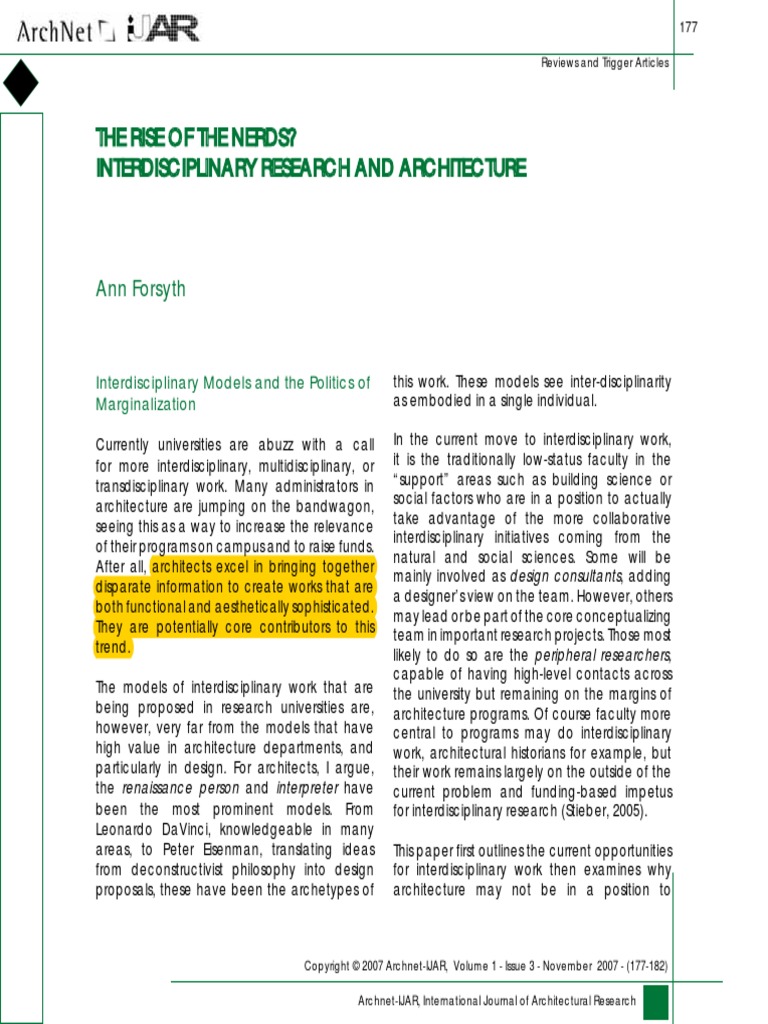 Interdisciplinary Research & ARCHITECTURE | PDF | Interdisciplinarity ...