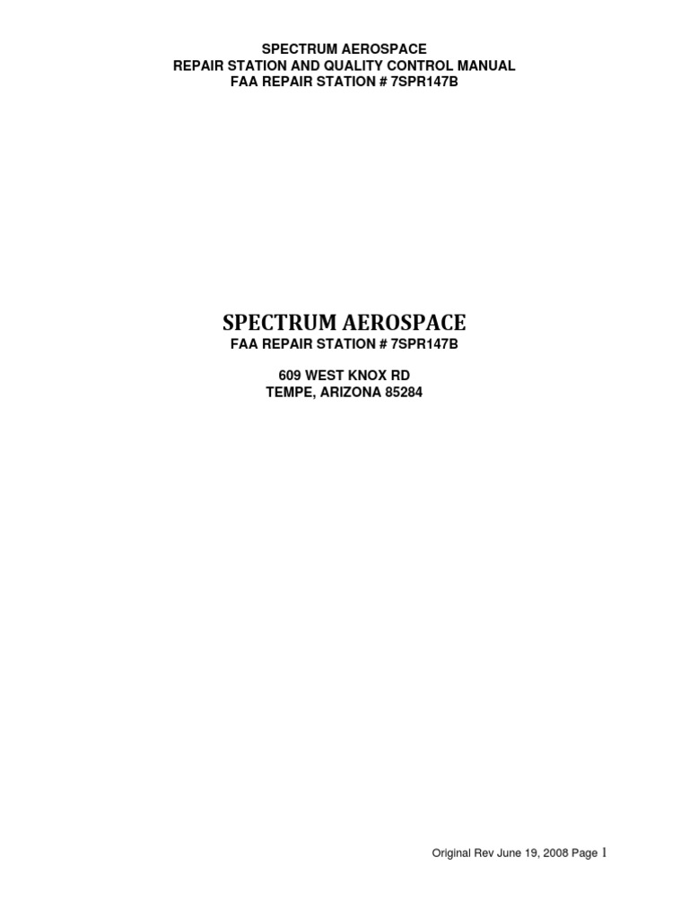 Repair Station Manual Quality Control Manual | Federal Aviation