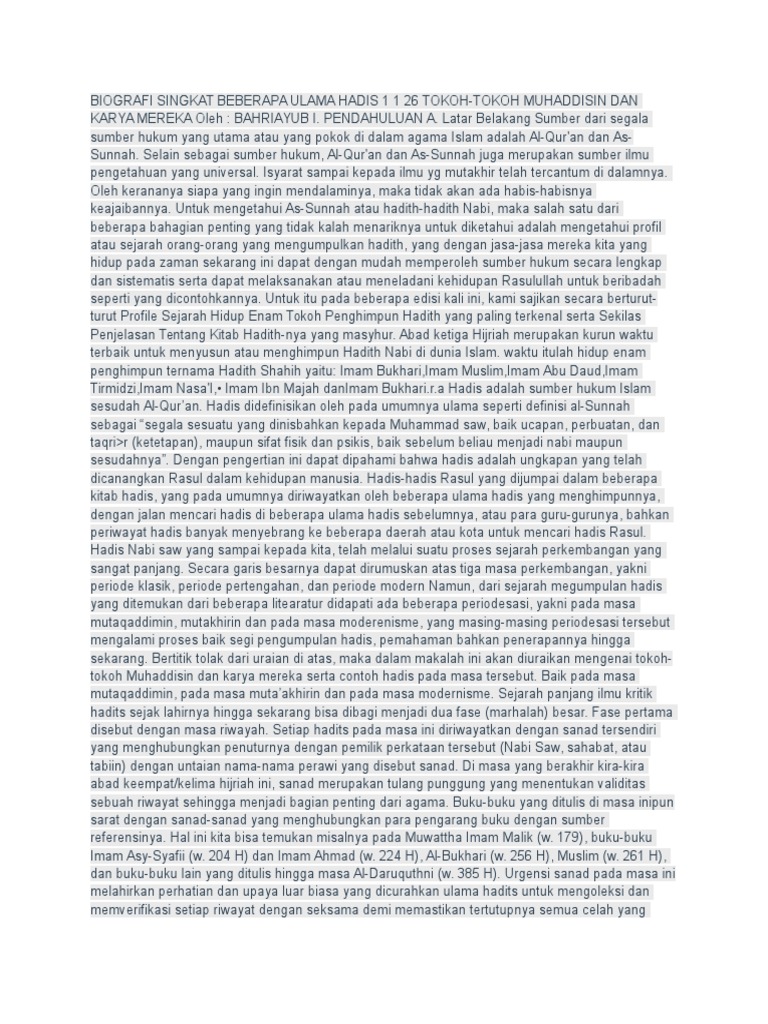 Biografi Singkat Beberapa Ulama Hadis 1 1 26 Tokoh