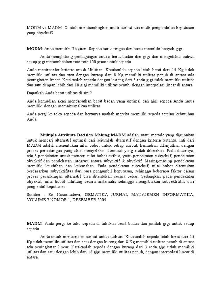 Perbandingan MODM dan MADM dalam Keputusan | PDF