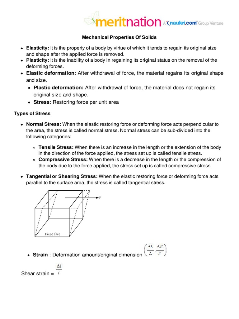 Understanding Elasticity in Solids | PDF | Deformation (Engineering ...