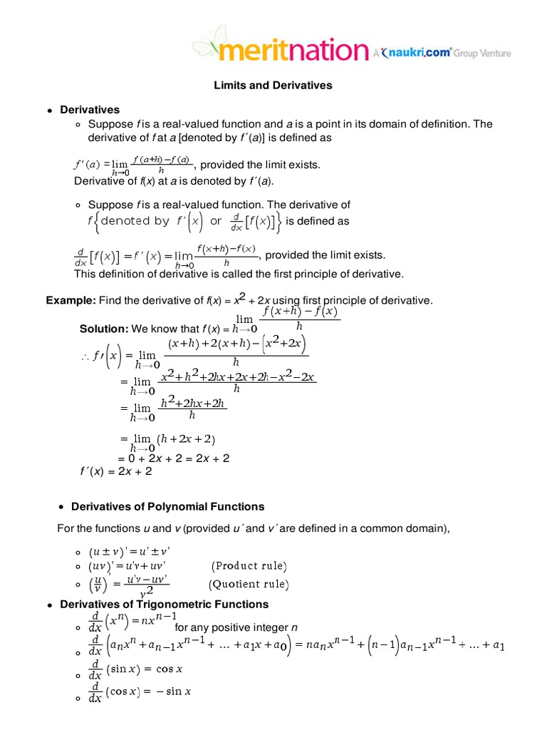 Limits And Derivatives Pdf