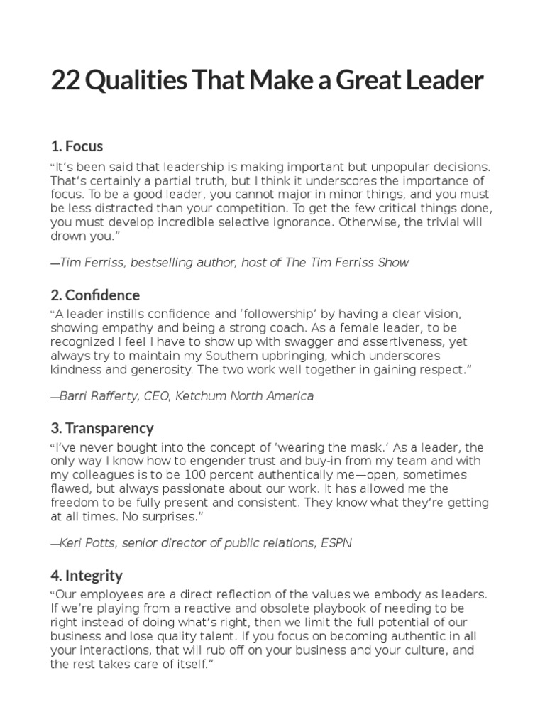 22 Qualities That Make A Great Leader | PDF | Leadership | Innovation