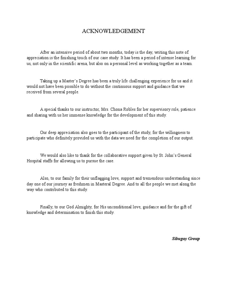 Group Acknowledgement for Case Study | PDF | Lifestyle