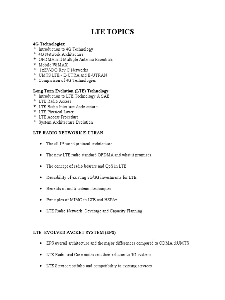 Lte Topics: 4G Technologies | PDF | Lte (Telecommunication) | 4 G