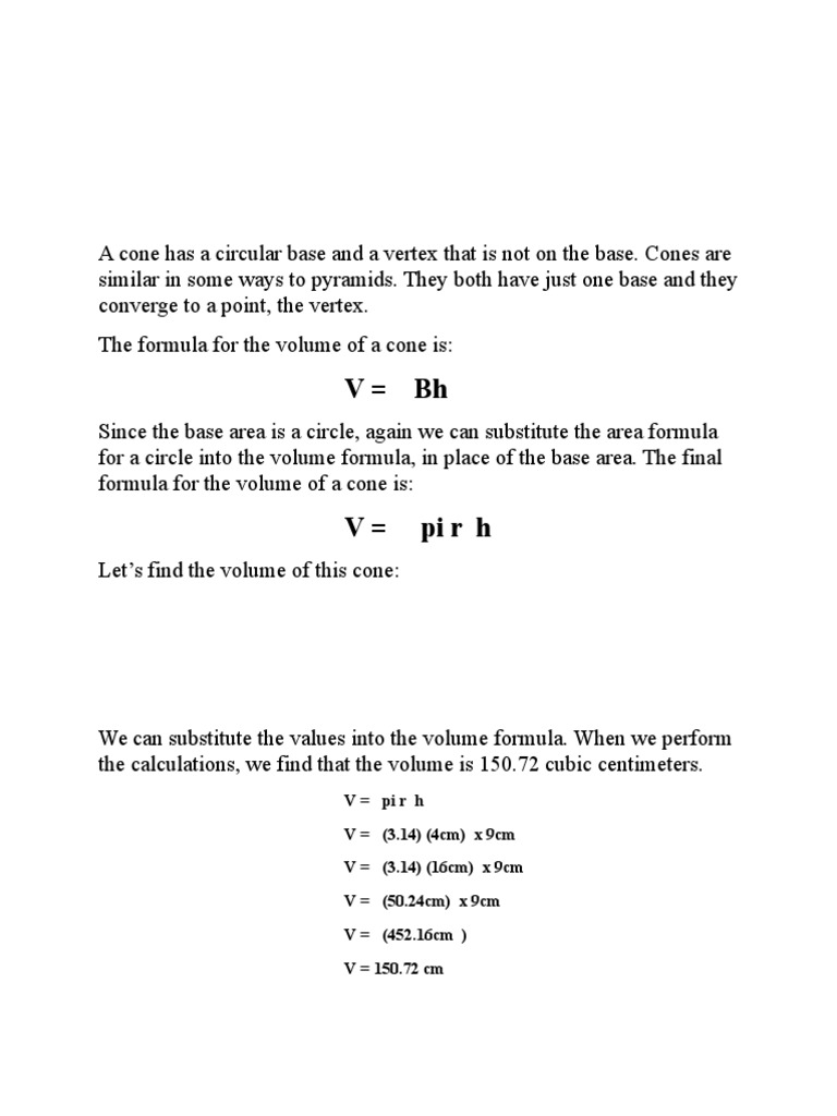 Cone Volume Calculation Guide | PDF | Teaching Methods & Materials | Art