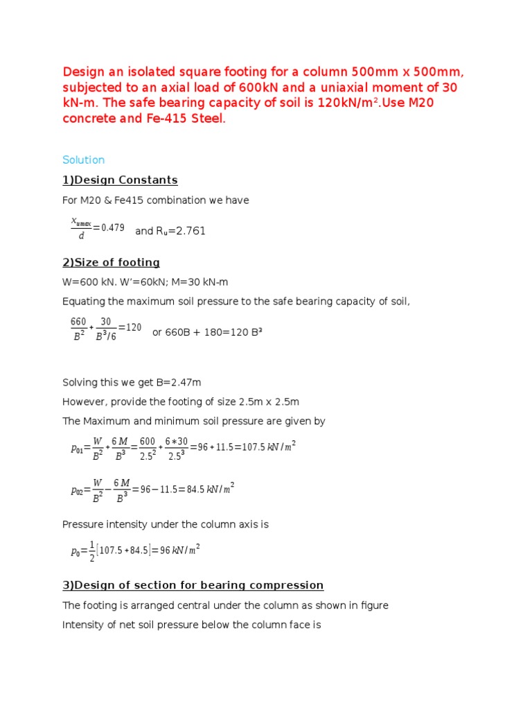 Isolated Square Footing Design Guide | PDF | Column | Bending