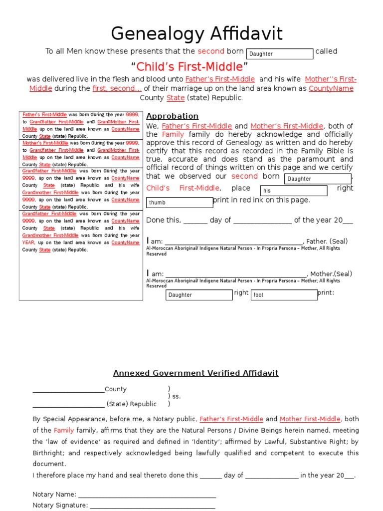 Genealogy Affidavit Form | PDF | Notary Public | Government Information