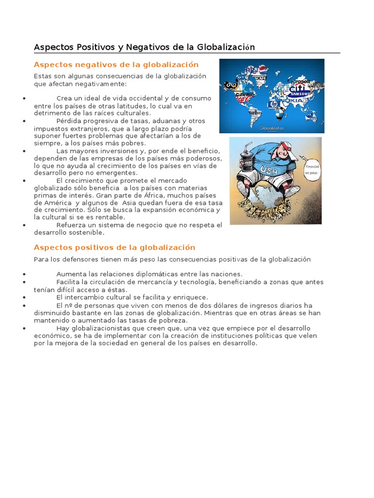 Impactos Positivos y Negativos de la Globalización | PDF ...