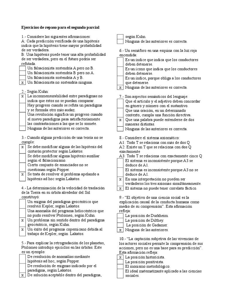 Ejercicios de Repaso para El Segundo Parcial. Respuestas | PDF