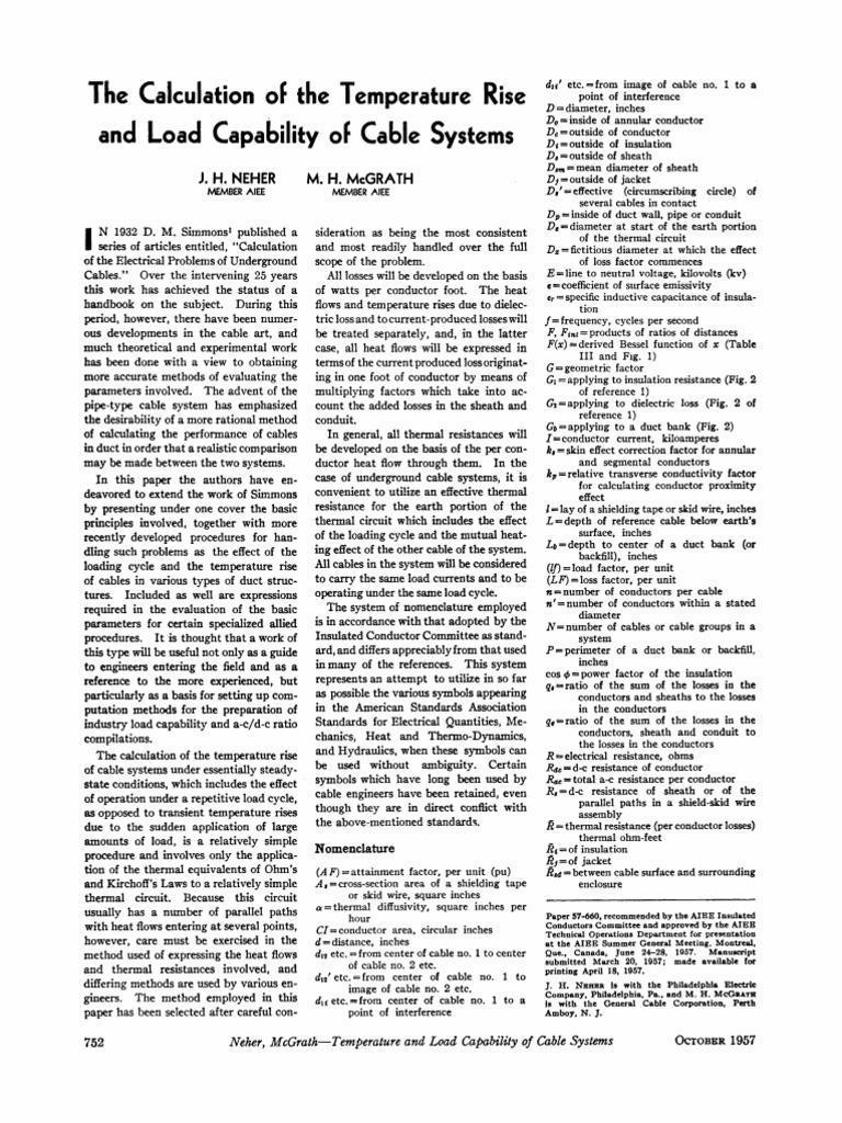 Cable Temperature Rise Calculations | PDF | Electrical Resistivity And ...