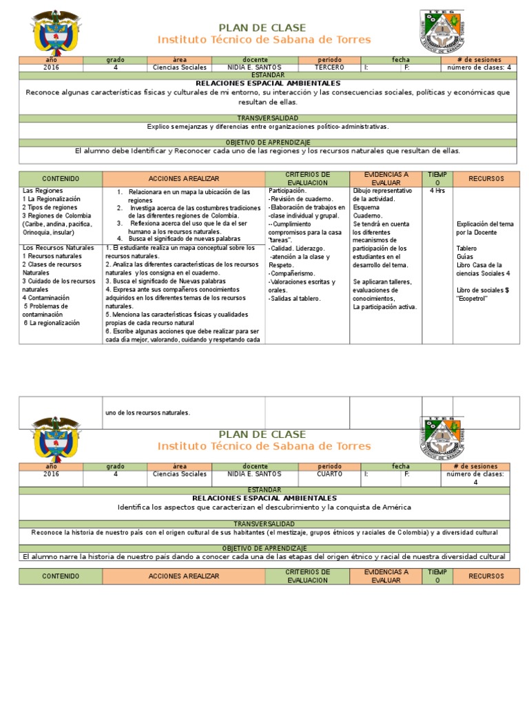 Formato - PLAN DE CLASE | PDF | Colombia | Maestros