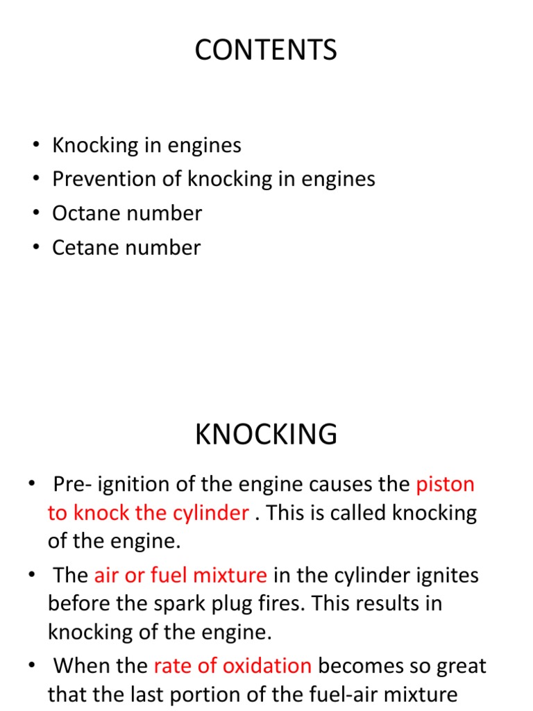 5Knocking, Octane Cetane Numbers PDF Internal Combustion Engine Gasoline