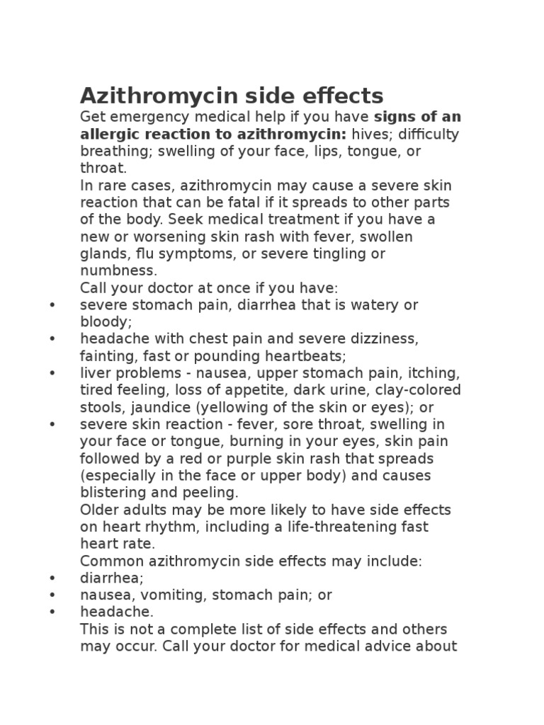 Azithromycin Side Effects Allergic Reaction To Azithromycin Hives Difficulty PDF Adverse