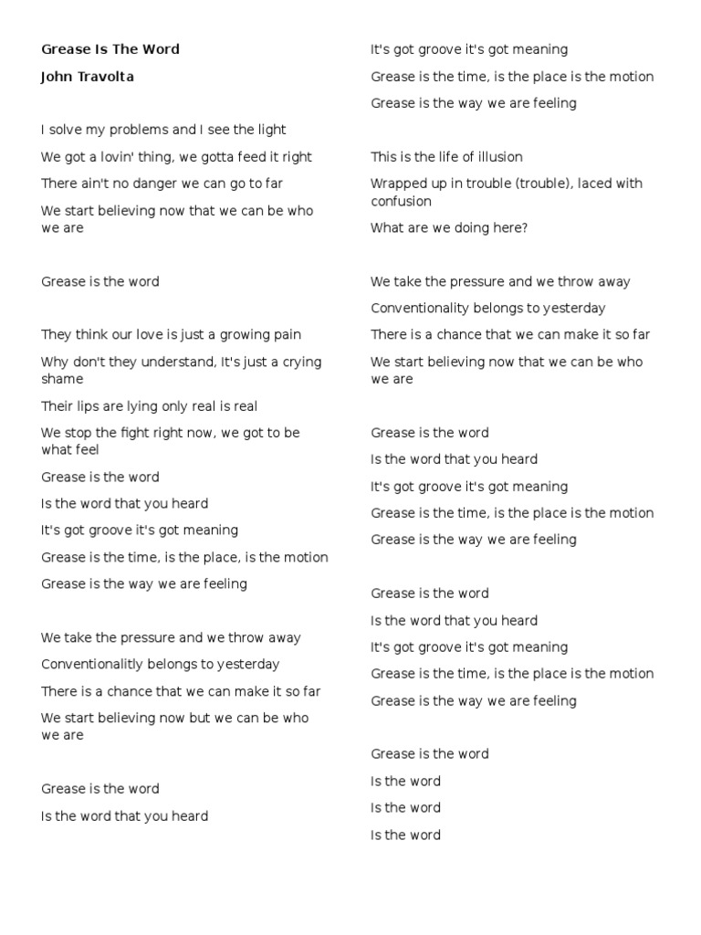 Grease Is The Word PDF