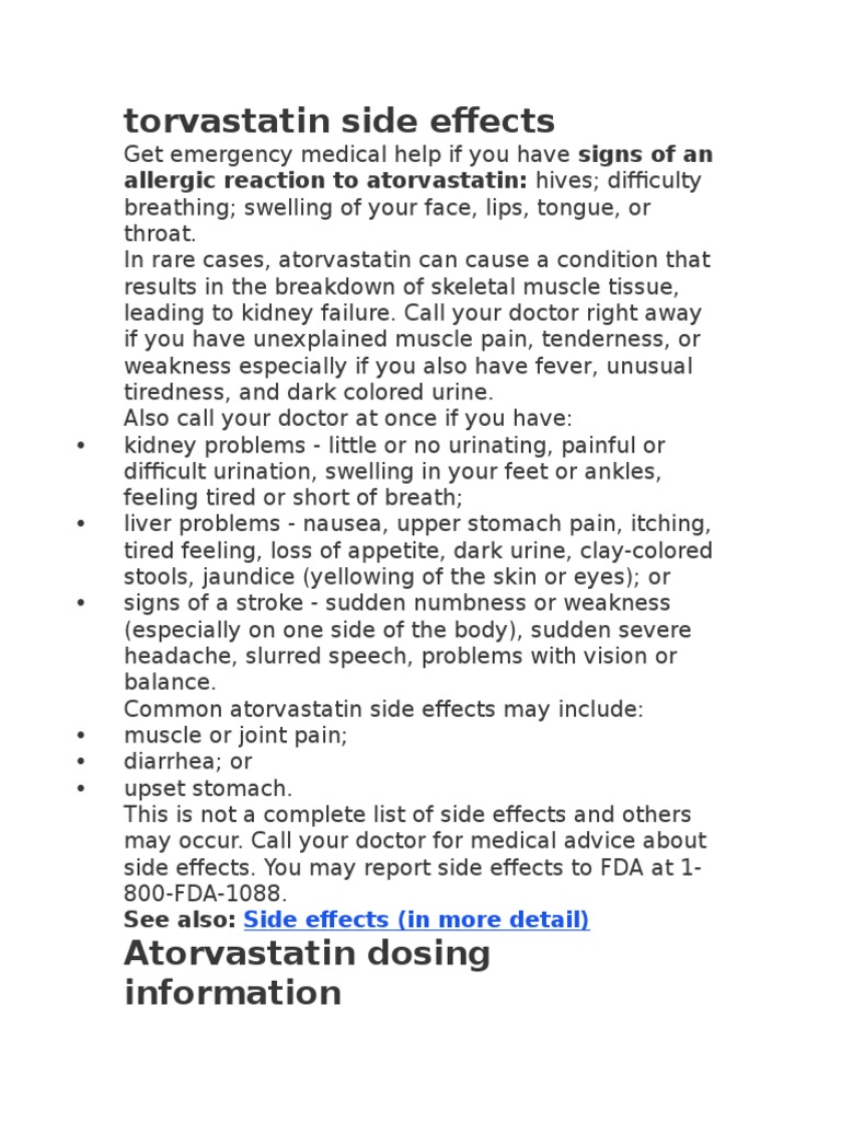 Torvastatin Side Effects Allergic Reaction To Atorvastatin Hives Difficulty PDF