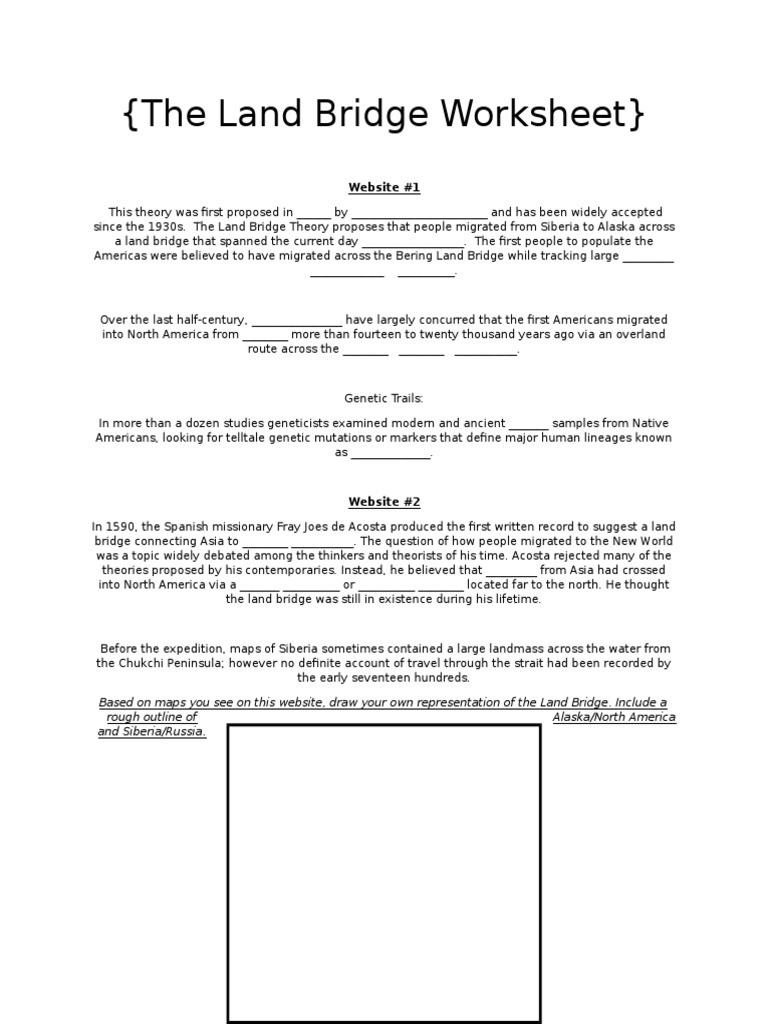 the land bridge worksheet Geography Science