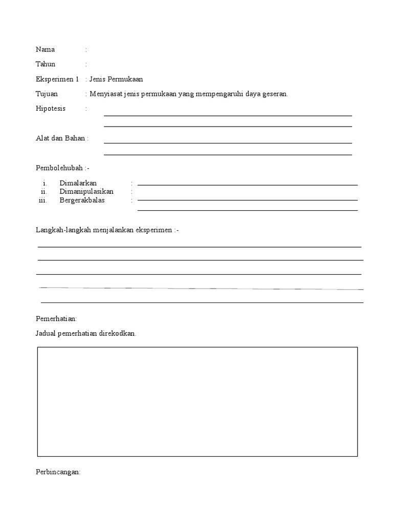Laporan Amali Sains Tahun 6 Daya Geseran Pdf
