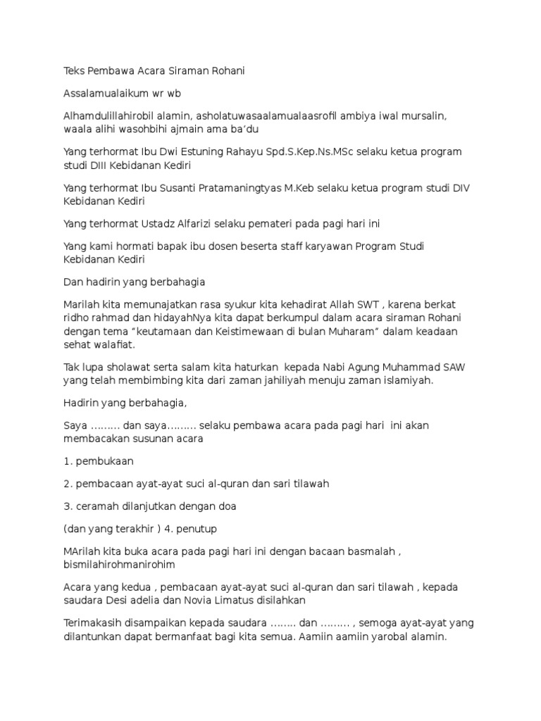 Contoh Teks Pembawa Acara 1 Muharram Kumpulan Contoh Teks Mc