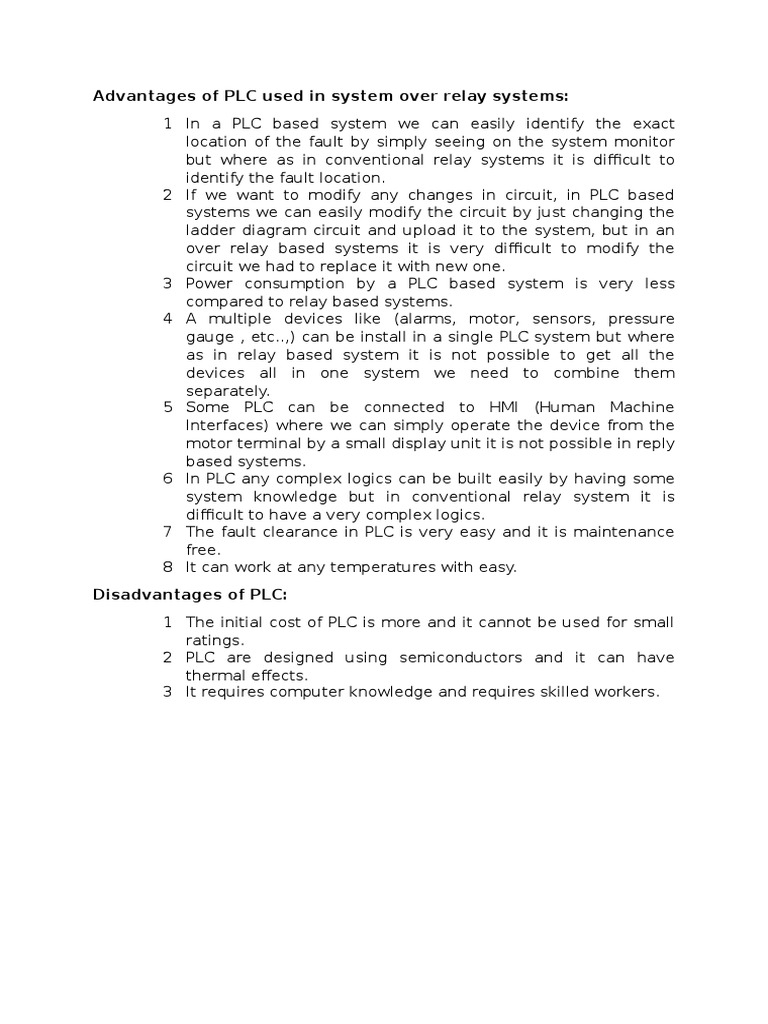 Advantages of PLC Used in System Over Relay Systems Download Free PDF Programmable Logic