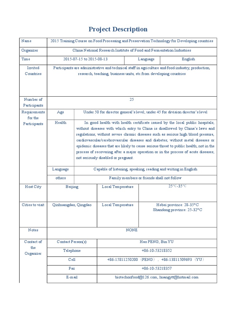 0715 2015 Training Course On Food Processing and Preservation