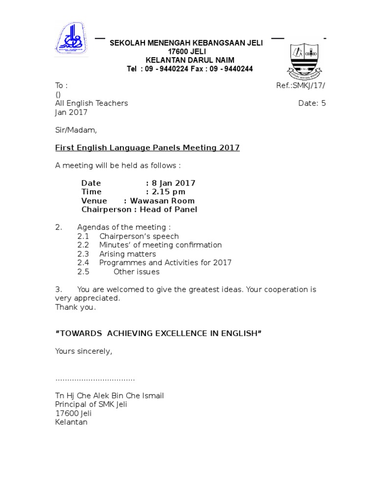 Surat Panggilan Mesyuarat Spsk