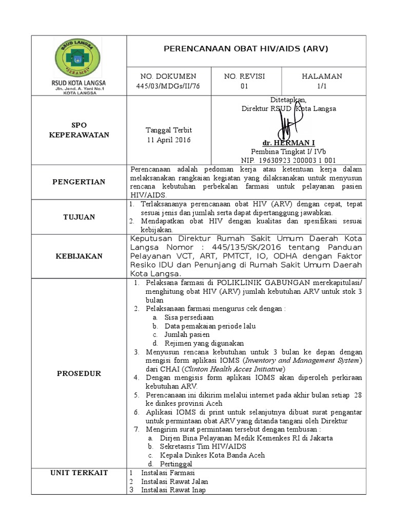 76 Sop Perencanaan Obat Hiv Aids (Arv) | PDF