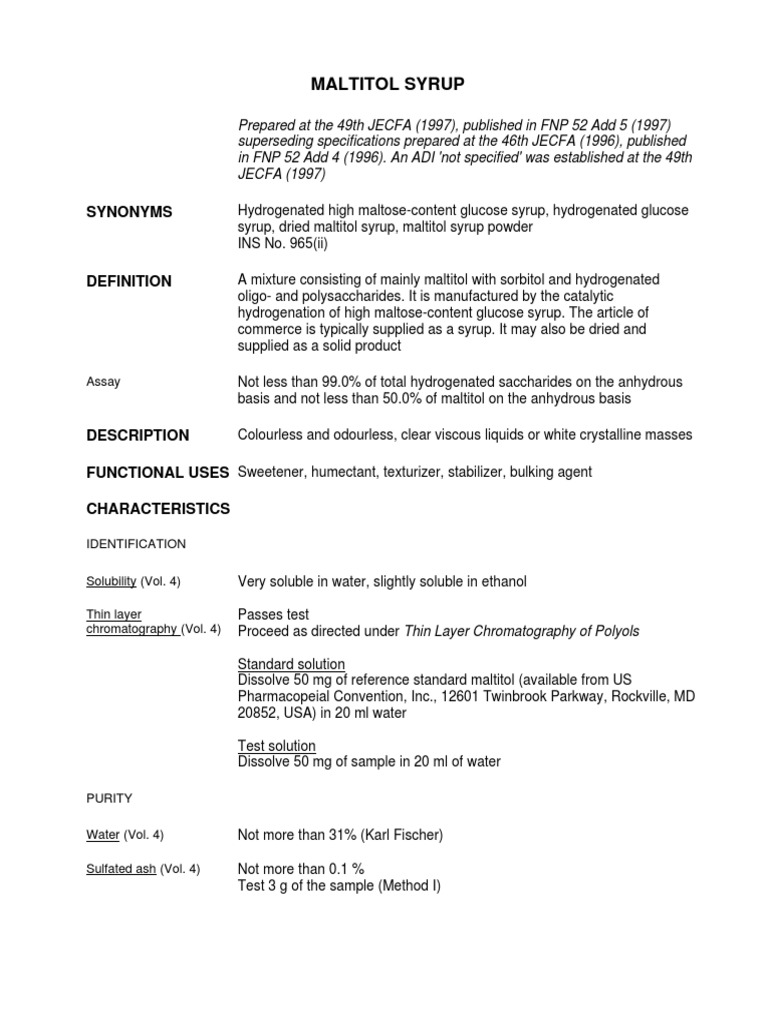 Maltitol Syrup 2006 | PDF | Magnesium | Chromatography