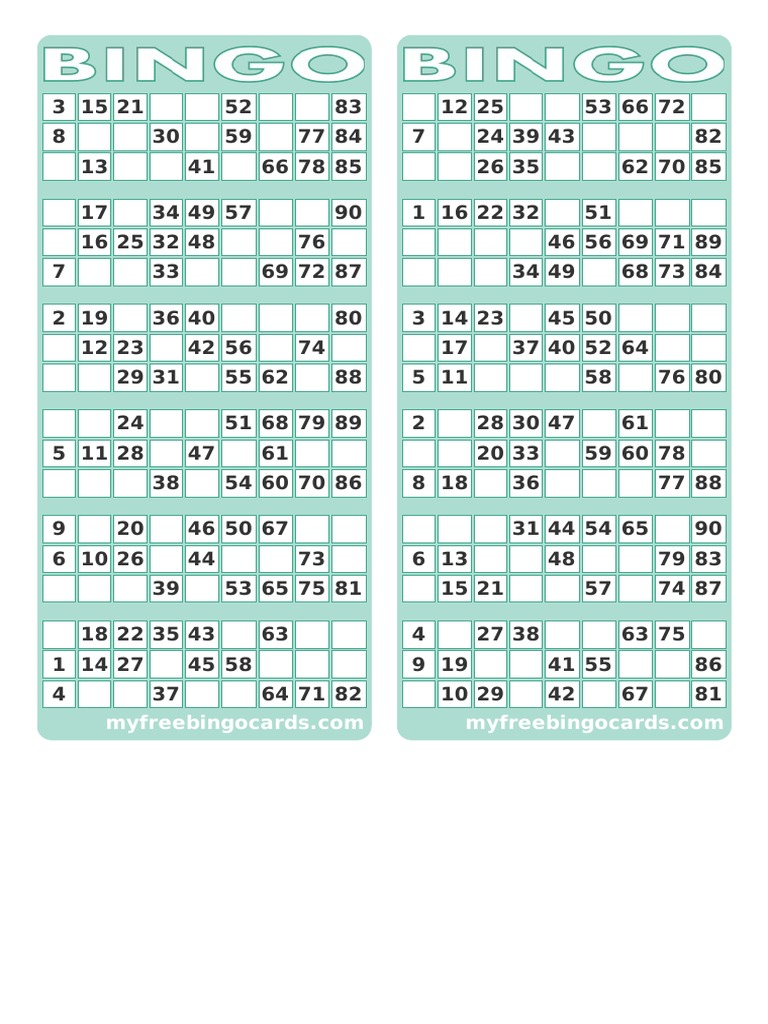Free Printable Bingo Cards 1-90 | PDF