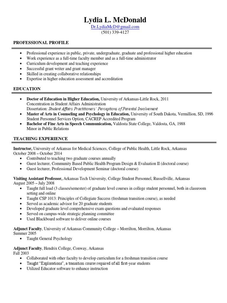 Lydia Mcdonald Teaching CV | PDF | Graduate School | Student Affairs