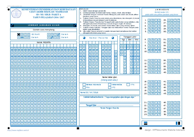 Ljk Sd Tahun 2016 2017 Versi Ujian Mpfdocuments Website Indonesia