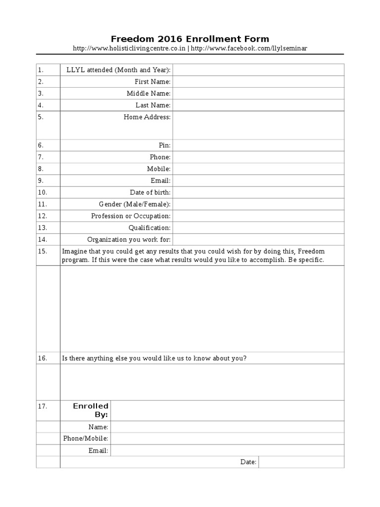 Freedom 2016 Enrollment Form | PDF