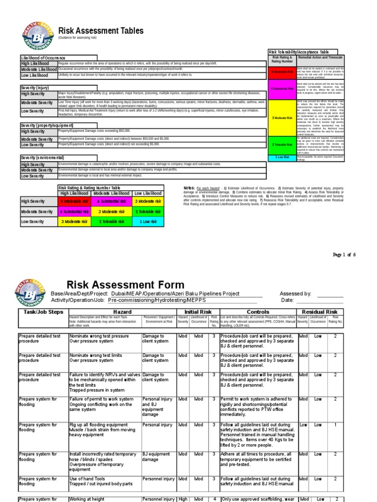 Risk Assessment and Management Tables | PDF
