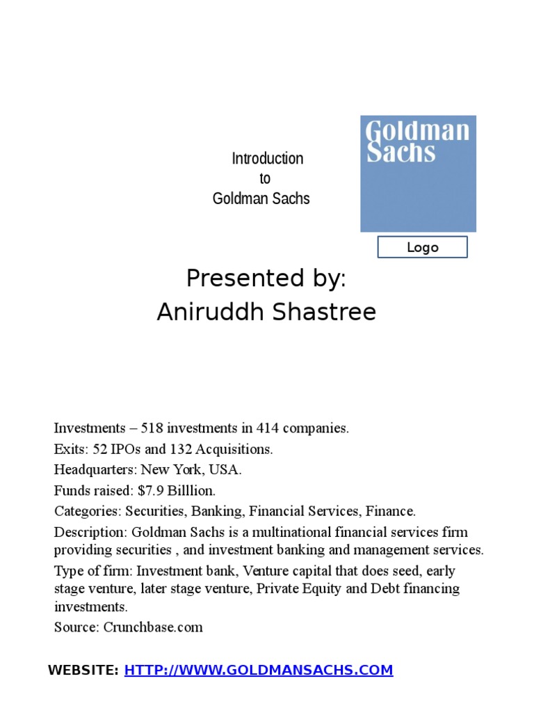 Goldman Sachs Introduction Investment Banking Goldman Sachs