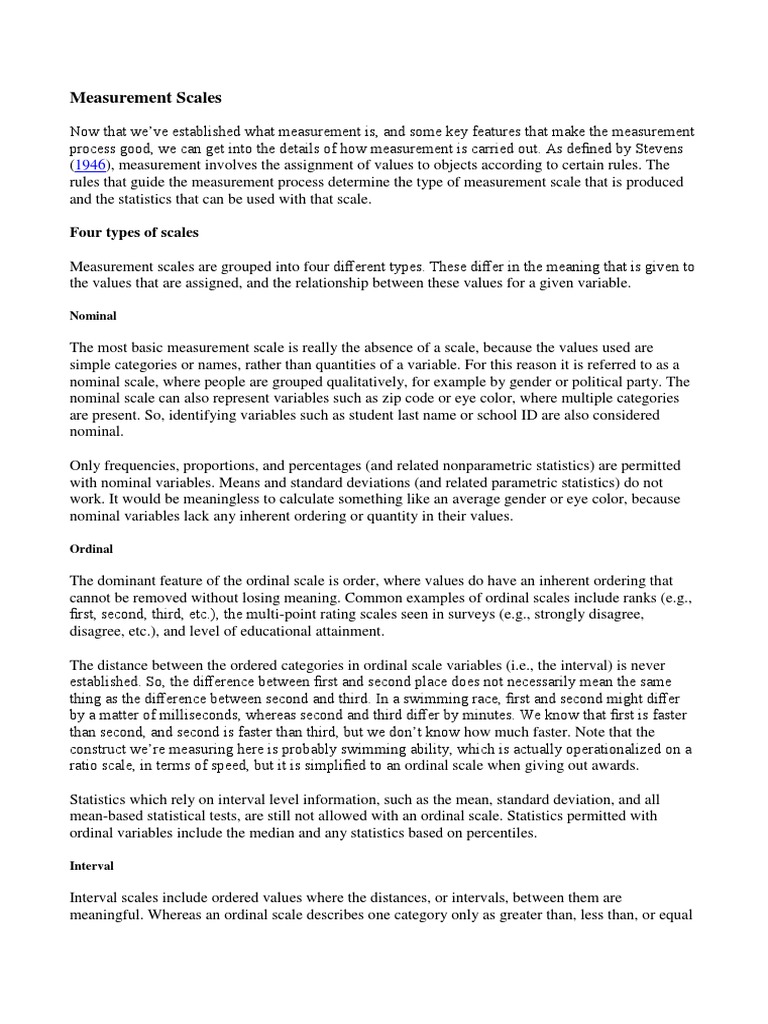 Measurement Scales PDF Level Of Measurement Statistics