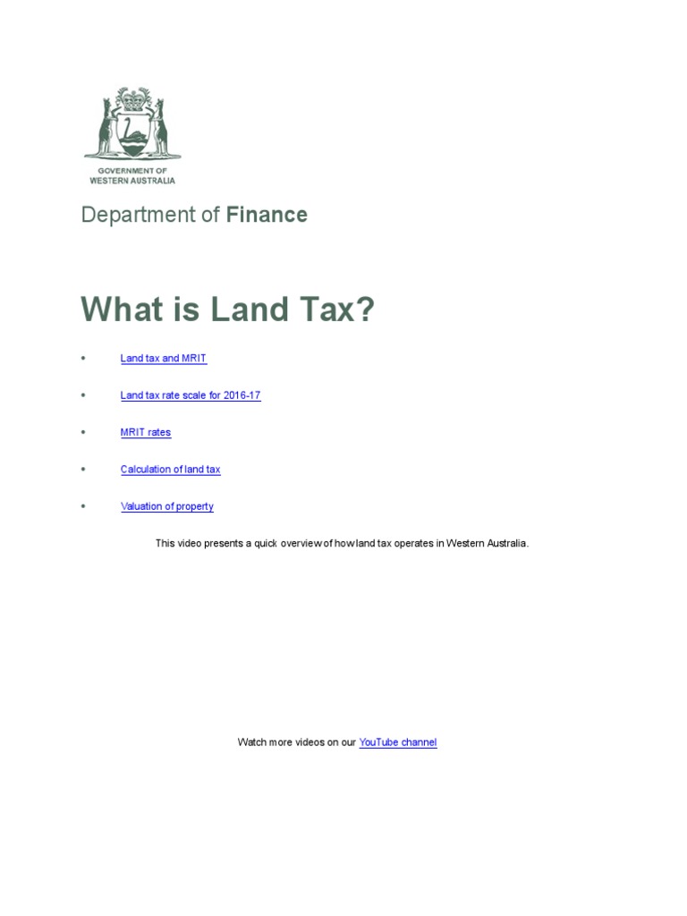What is Land Tax Property Tax Valuation (Finance)