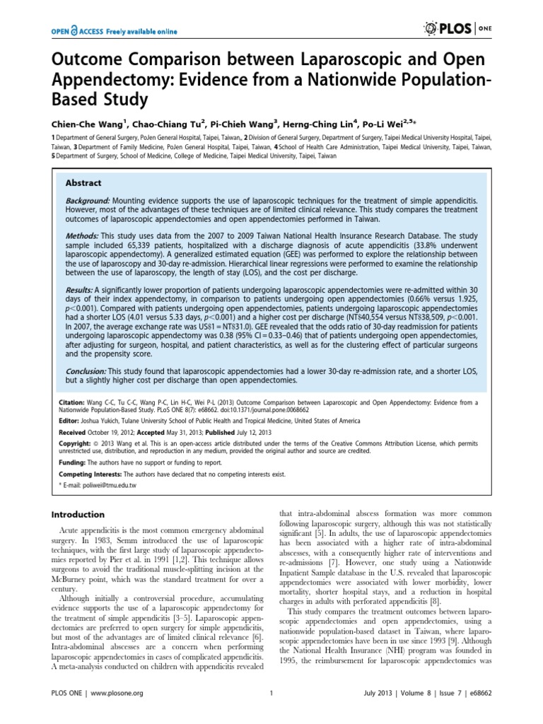 Laparoscopic vs Open Appendectomy Outcomes | PDF | Medicine | Clinical ...