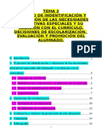 Tema 3. Proceso de Identificación y Valoración de La NEE y Su Relación Con El Currículo. Decisiones de Escolarización. Evaluación y Promoción Alumnado