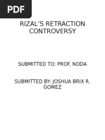 Rizal'S Retraction Controversy: Submitted To: Prof. Noda