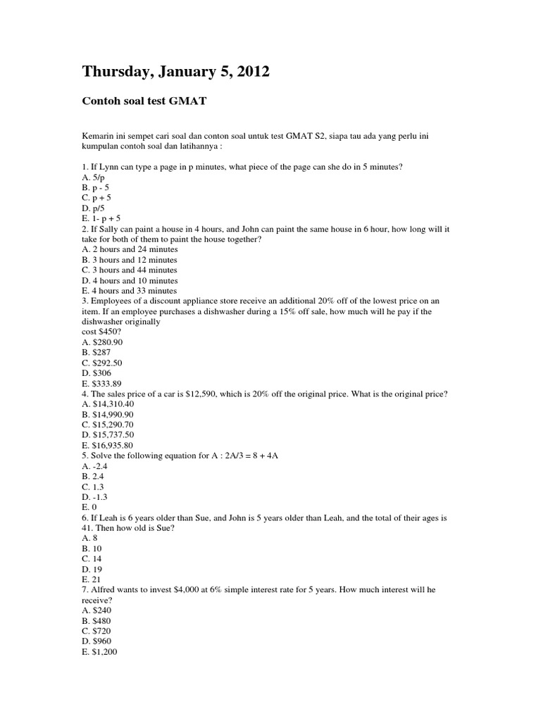 Contoh Soal GMAT | PDF | Fraction (Mathematics) | Teaching Mathematics