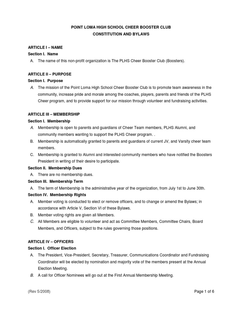 PLHS Cheer Booster Bylaws | PDF | Board Of Directors | Quorum