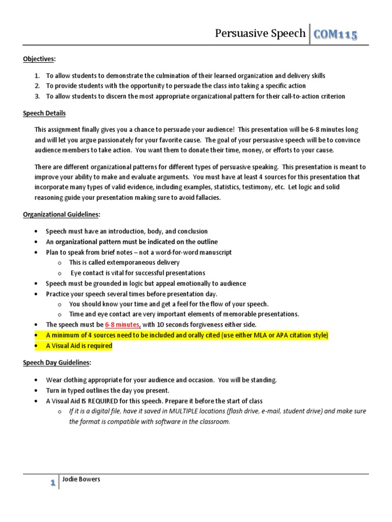 Persuasive Speech Assignment Guidelines | PDF | Public Speaking ...