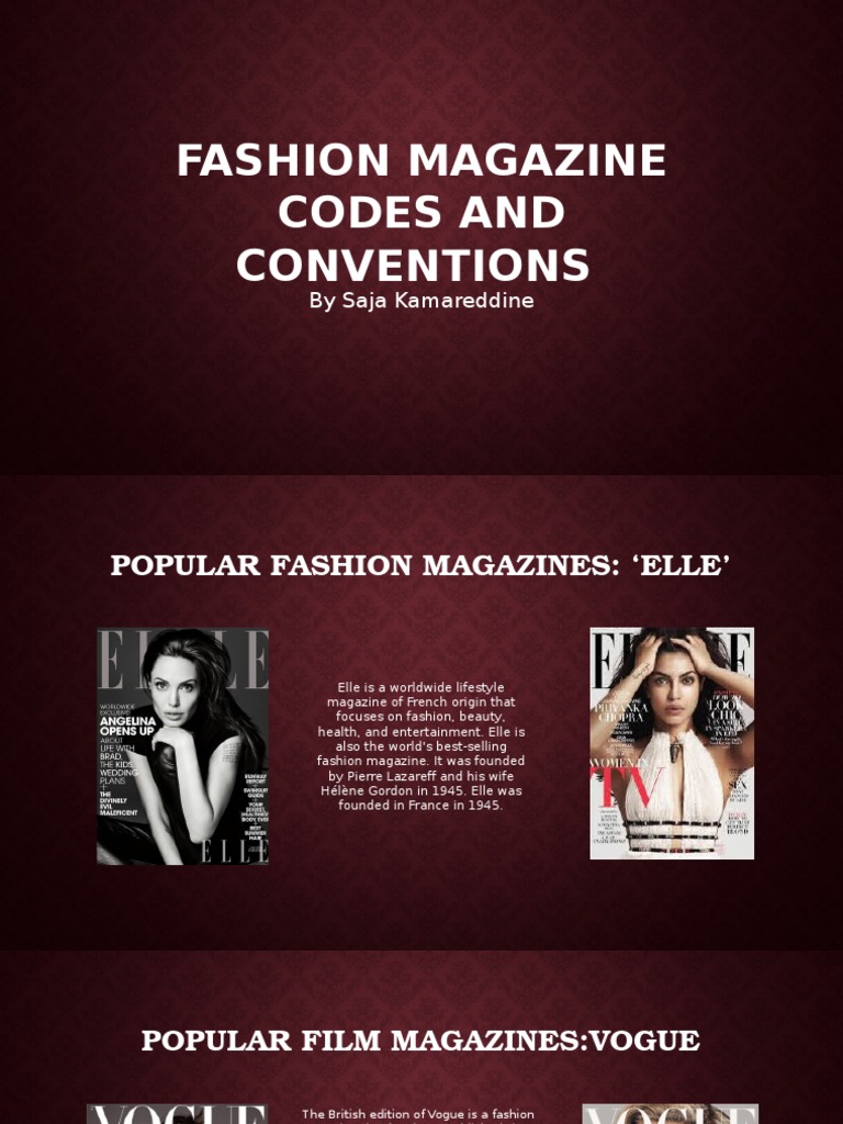 Fashion Magazine Codes and Conventions | PDF | Vogue (Magazine) | Magazines