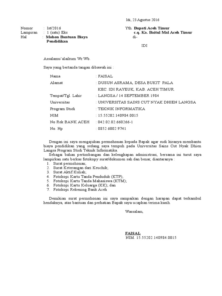 Contoh Beasiswa Baitul Mal Atim Pdf