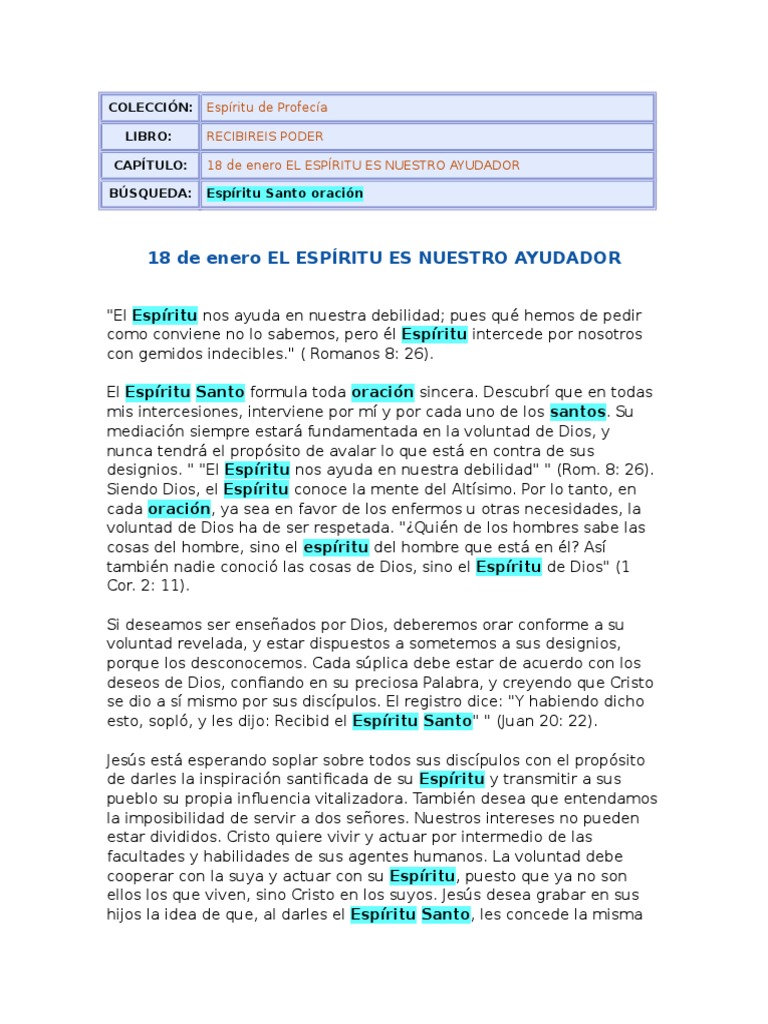 El Espíritu Santo: Nuestro Ayudador | PDF | Oración | espíritu Santo
