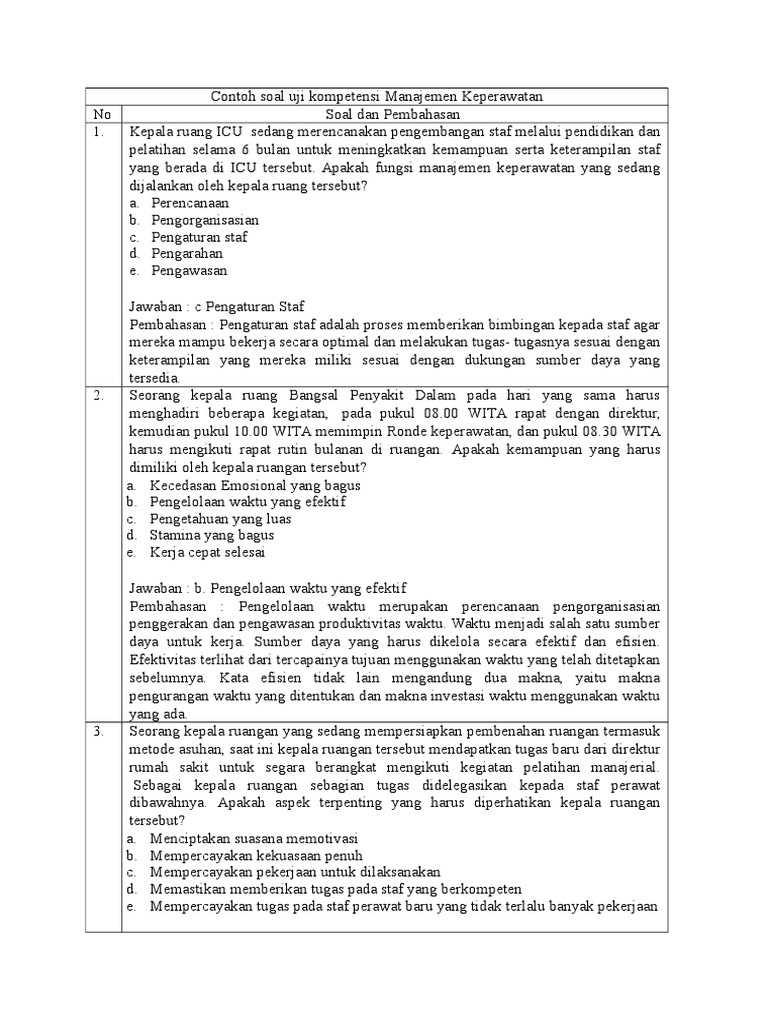 Contoh Soal Uji Kompetensi Manajemen Keperawata1
