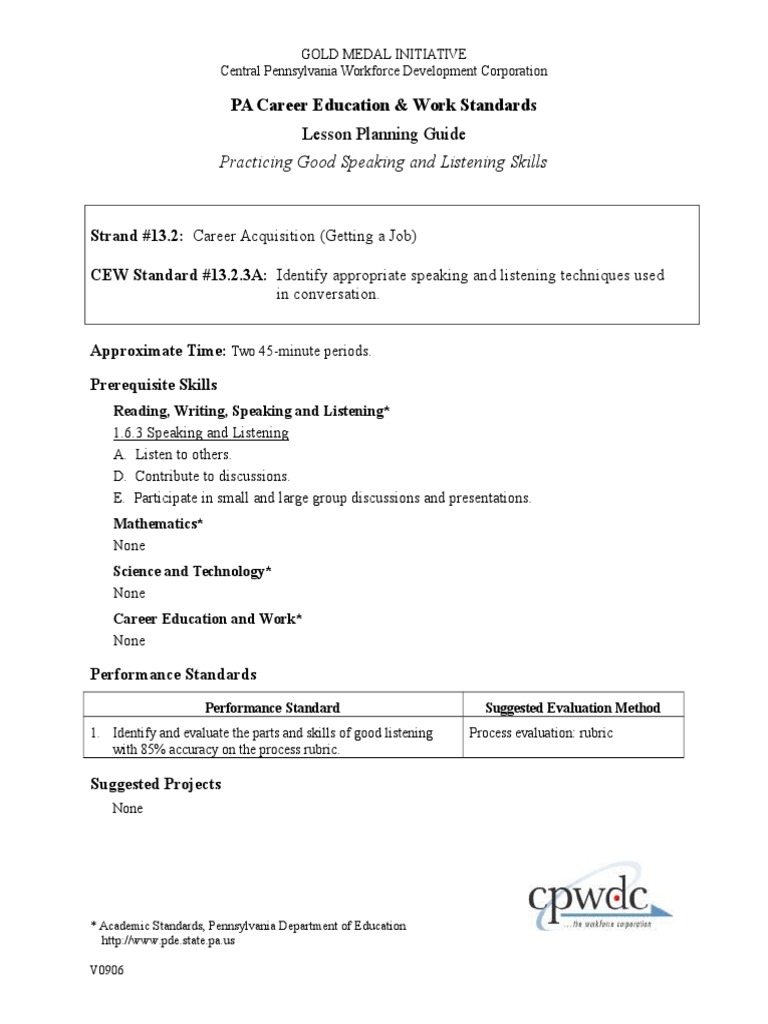 Good Listening Skills Lesson Plan | PDF | Career & Growth