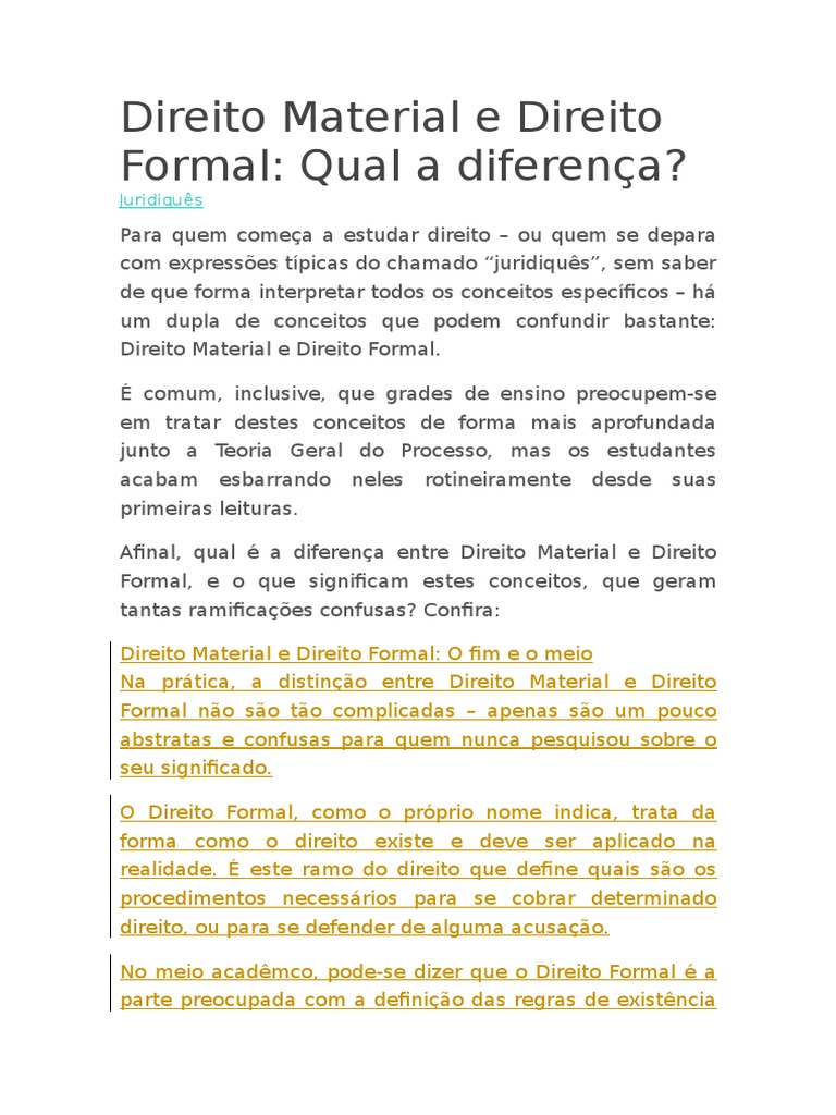Direito Material e Direito Formal | PDF | Matéria | Crime e Violência