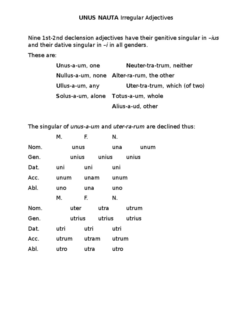 UNUS NAUTA Irregular Adjectives | PDF